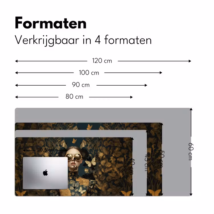 Vrouw - Bladeren - Goud - Vlinders Muismat XXL klein -sfeer5