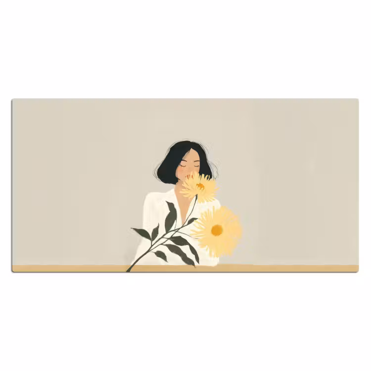 Vrouw - Bloem - Geel - Minimalistisch Muismat XXL klein -3d_leeg