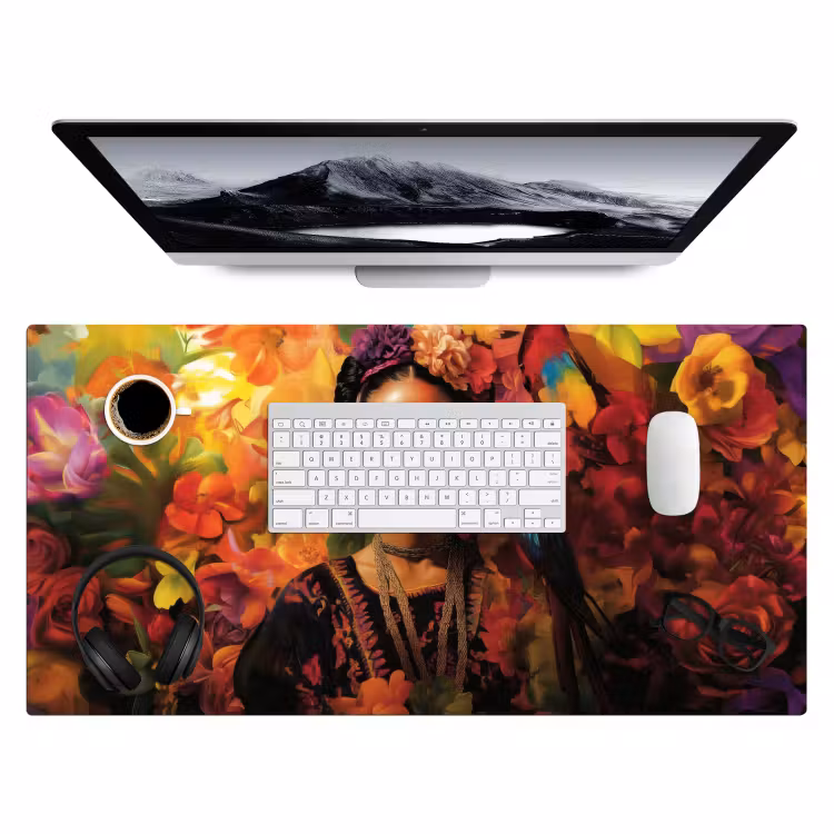 Vrouw - Bloemen - Papegaai - Schilderachtig Muismat XXL klein -3d