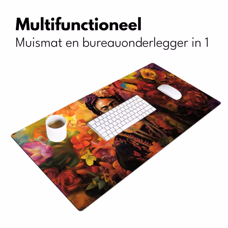 Vrouw - Bloemen - Papegaai - Schilderachtig Muismat XXL klein -sfeer4