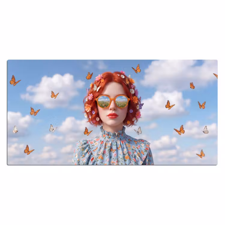 Vrouw - Bloemen - Zomer - Portret - Kleurrijk Muismat XXL klein -3d_leeg