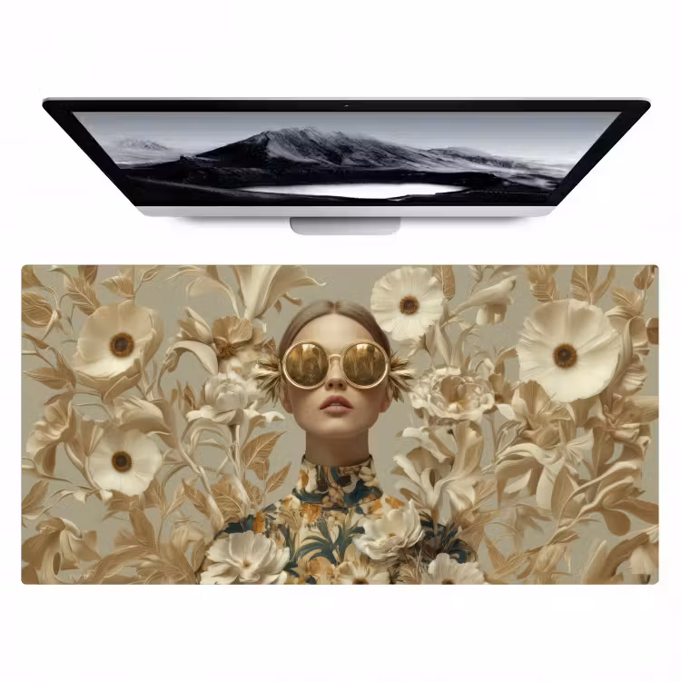 Vrouw - Bloemen - Zonnebril - Wit Muismat XXL klein -zzz3d