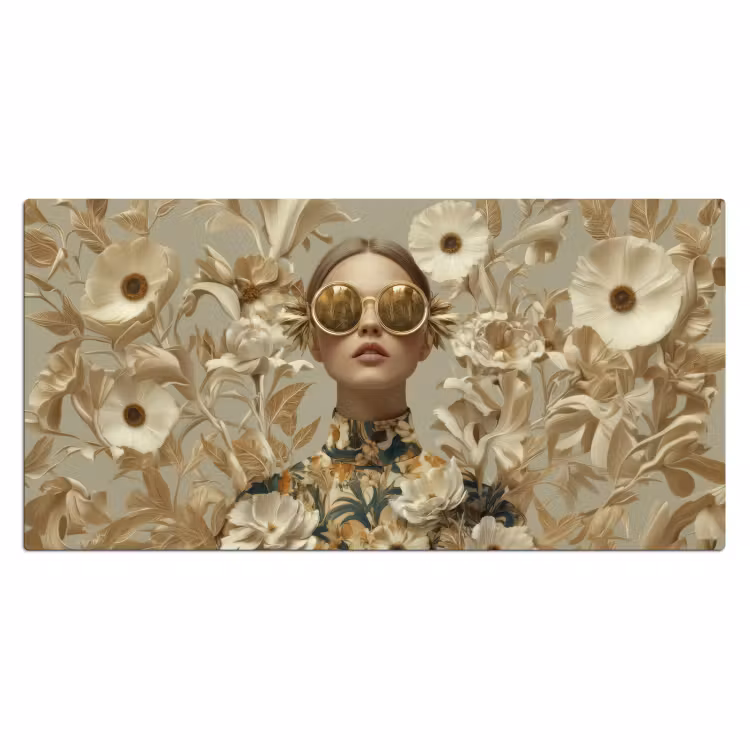 Vrouw - Bloemen - Zonnebril - Wit Muismat XXL klein -3d_leeg