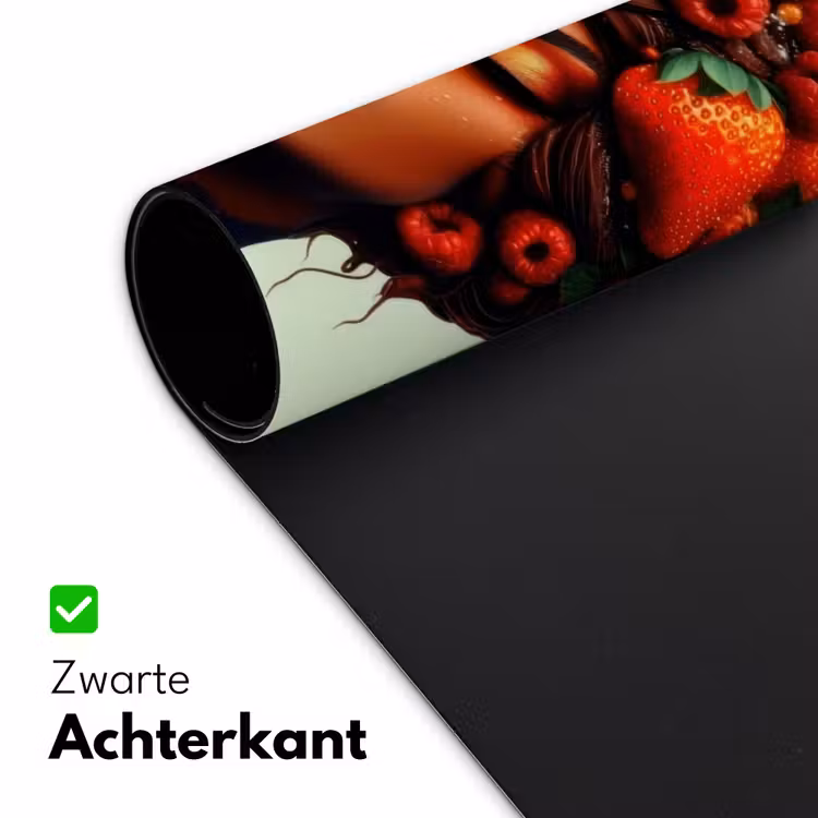 Vrouw - Chocolade - Frambozen - Aardbeien - Koekjes Muismat XXL klein -sfeer2