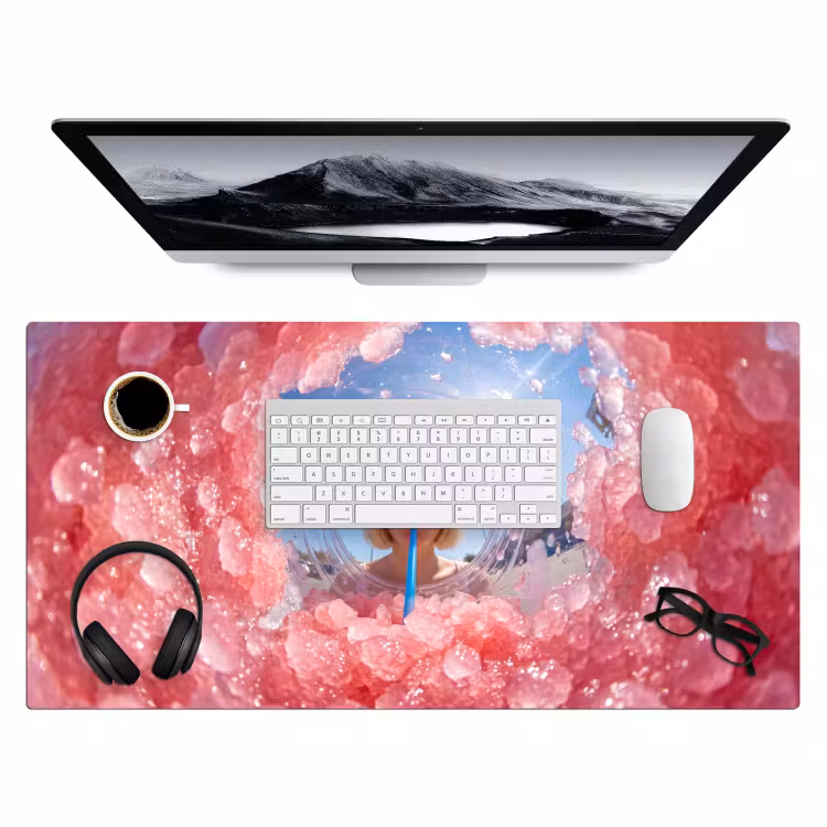 Vrouw - Drank - Zomer - Roze - Blauw Muismat XXL klein -3d