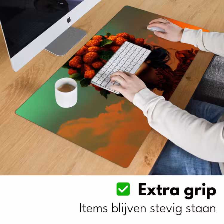 Vrouw - Frambozen - Bladeren Muismat XXL klein -sfeer3