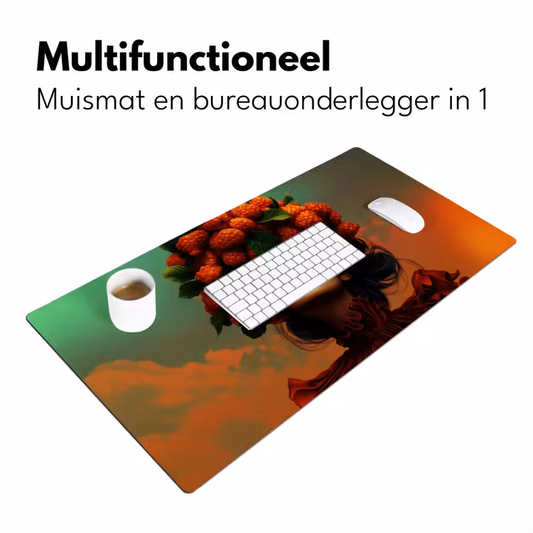 Vrouw - Frambozen - Bladeren Muismat XXL klein -sfeer4