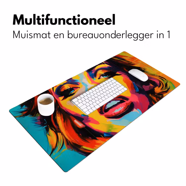 Vrouw - Gezicht - Kleurrijk Muismat XXL klein -sfeer4