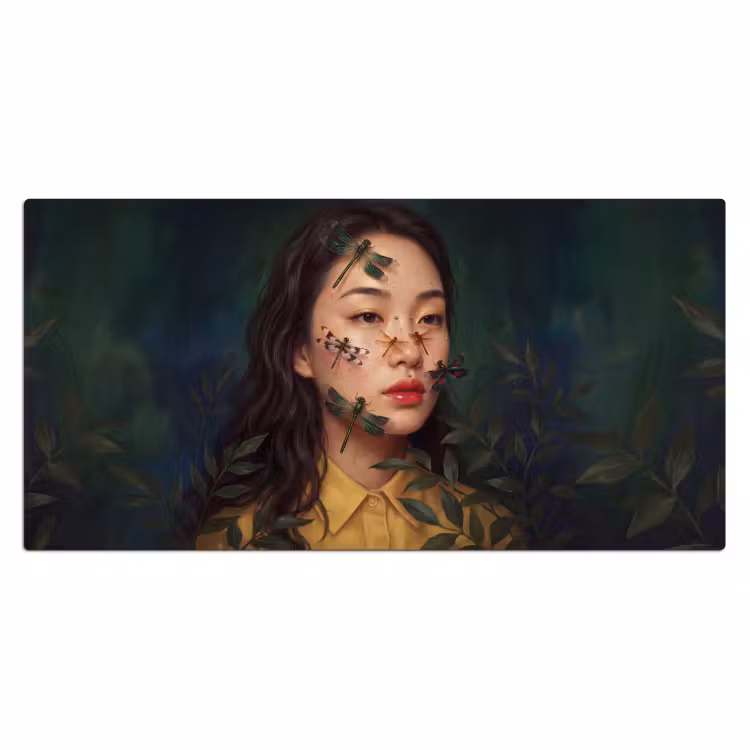 Vrouw - Insecten - Natuur - Portret - Groen Muismat XXL klein -3d_leeg