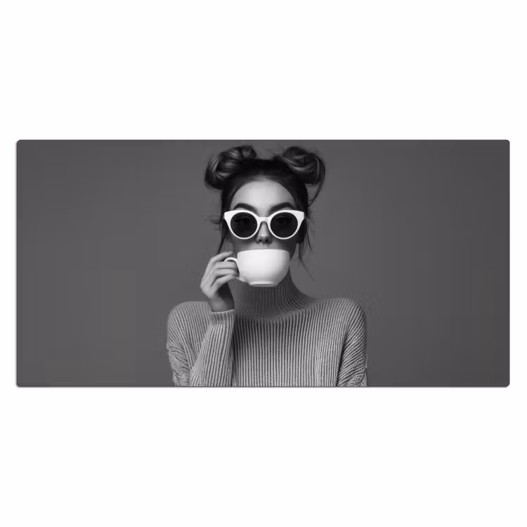 Vrouw - Koffie - Zwart - Wit Muismat XXL klein -3d_leeg