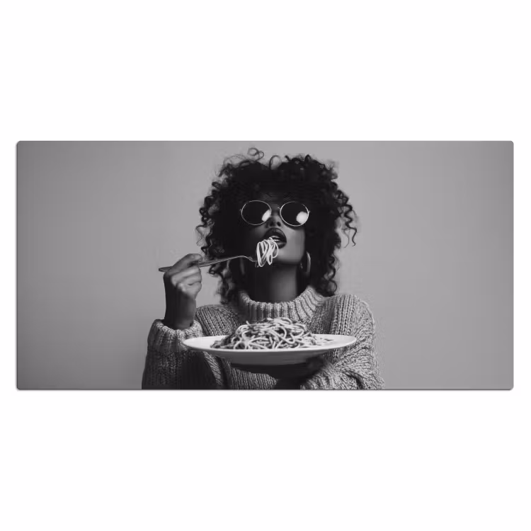 Vrouw - Pasta - Zwart - Wit Muismat XXL klein -3d_leeg