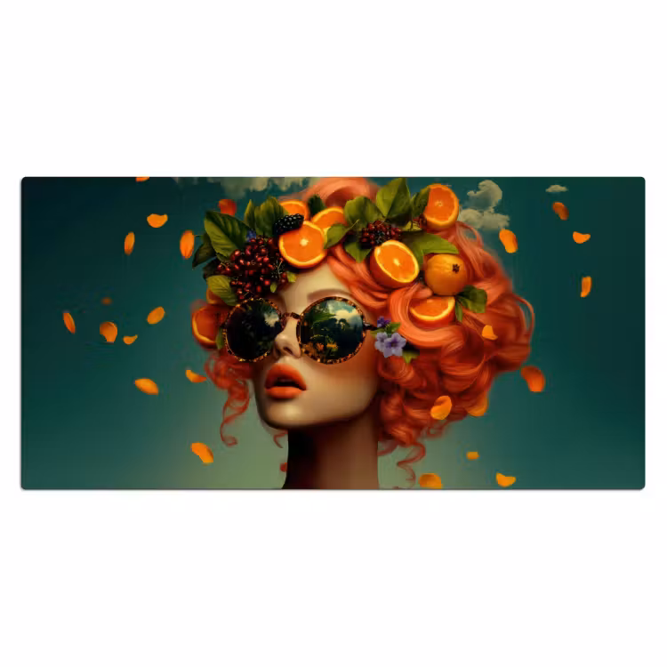Vrouw - Sinaasappel - Bessen - Oranje Muismat XXL klein -3d_leeg