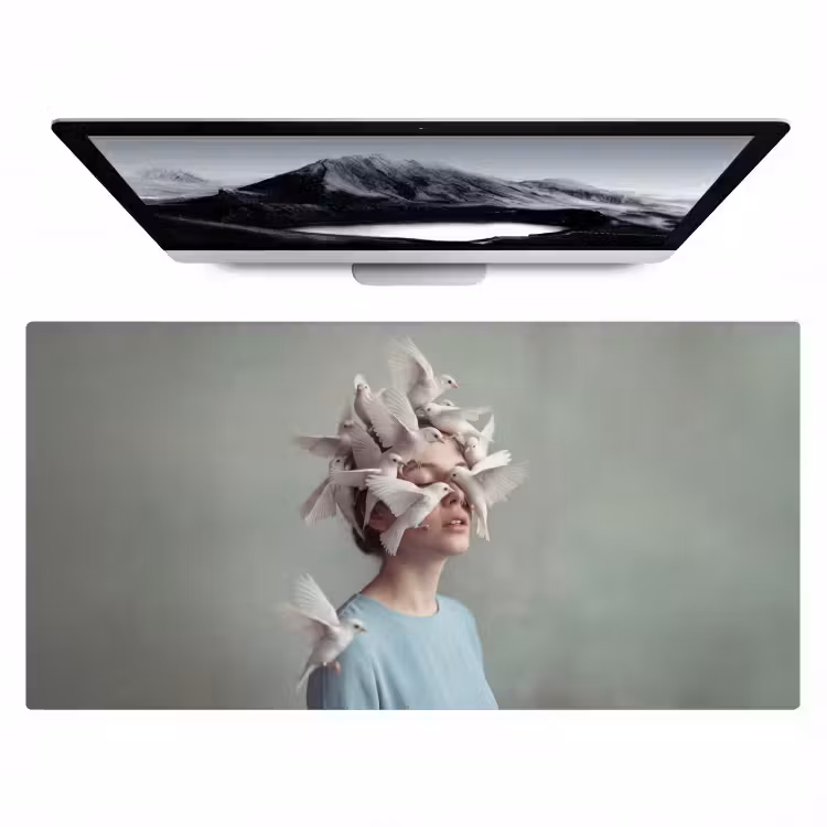 Vrouw - Vogels - Abstract - Modern - Wit Muismat XXL klein -zzz3d