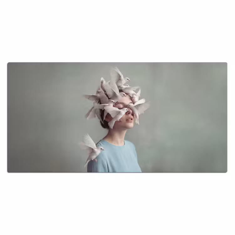 Vrouw - Vogels - Abstract - Modern - Wit Muismat XXL klein -3d_leeg