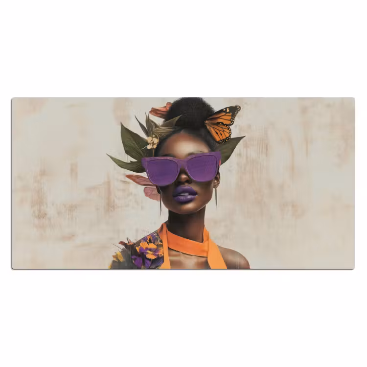 Vrouw - Zonnebril - Vlinder - Bloemen Muismat XXL klein -3d_leeg
