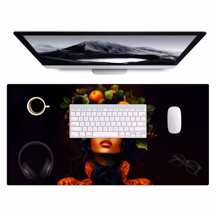 Vrouw - Zwart - Bessen - Bramen - Appels Muismat XXL klein -3d