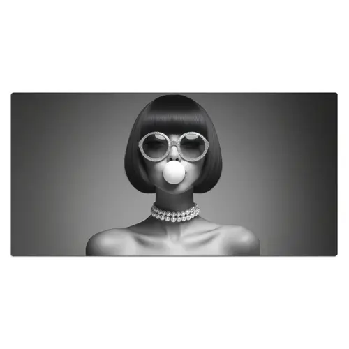 Vrouw - Zwart Wit - Ketting - Zonnebril Muismat XXL klein -3d_leeg