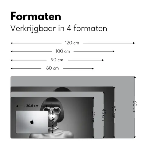 Vrouw - Zwart Wit - Ketting - Zonnebril Muismat XXL klein -sfeer5