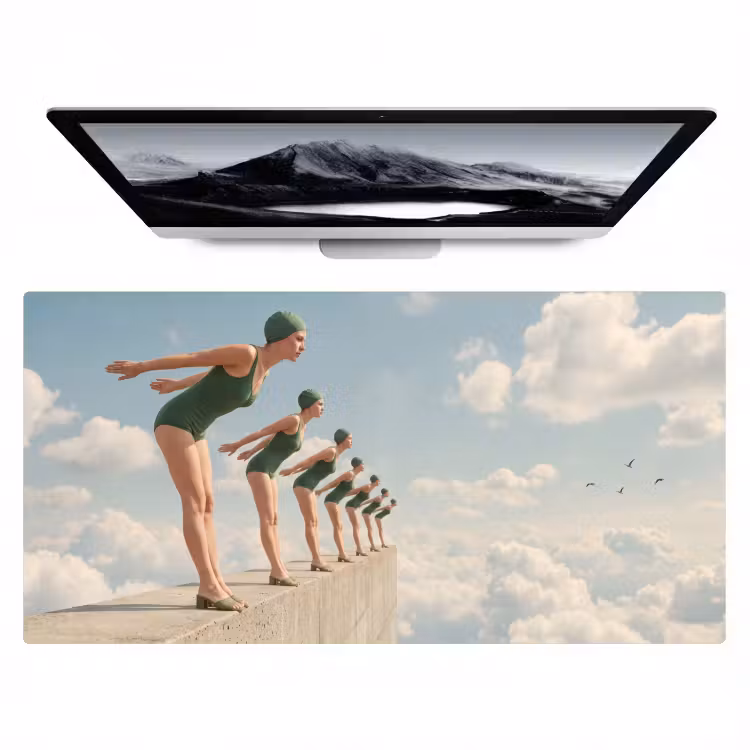 Bureau onderlegger - Vrouwen - Duikhouding - Wolken - Vrouwen - Duikhouding - Wolken Muismat XXL klein