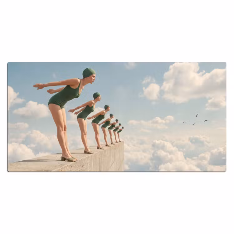 Bureau onderlegger - Vrouwen - Duikhouding - Wolken - Vrouwen - Duikhouding - Wolken Muismat XXL klein