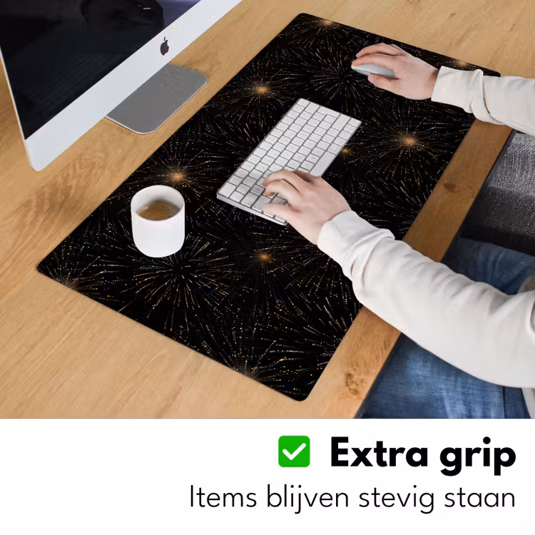 Vuurwerk - Patroon - Feestelijk - Goud - Zwart Muismat XXL klein 681 -sfeer3