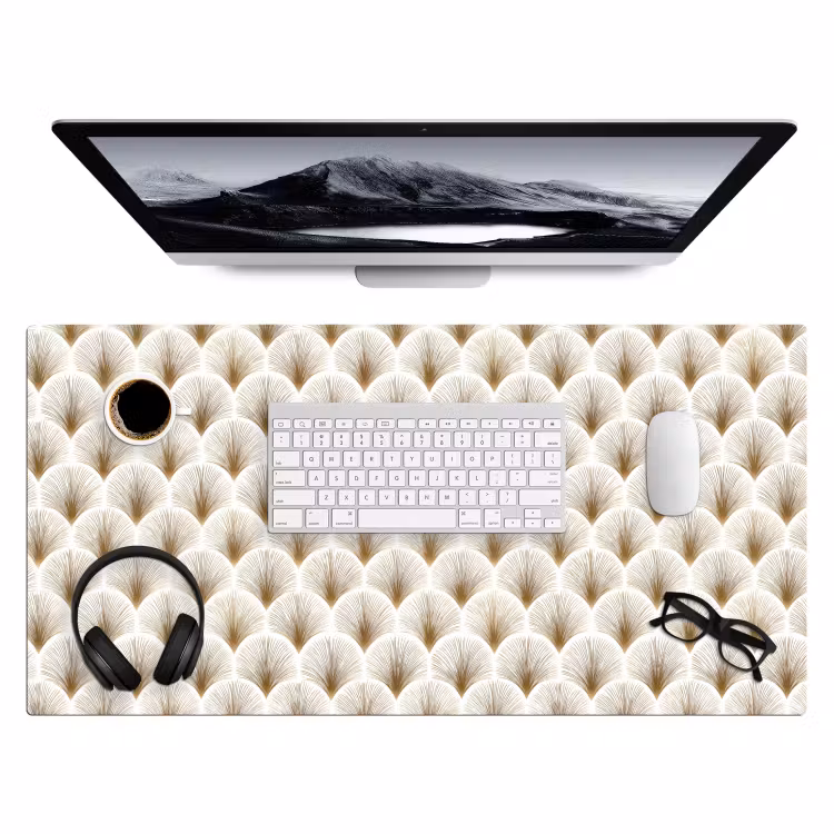 Waaiers - Art Deco - Elegant - Goud - Wit Muismat XXL klein 681 -3d