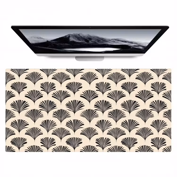 Waaiers - Botanisch - Zwart - Beige Muismat XXL klein 681 -zzz3d