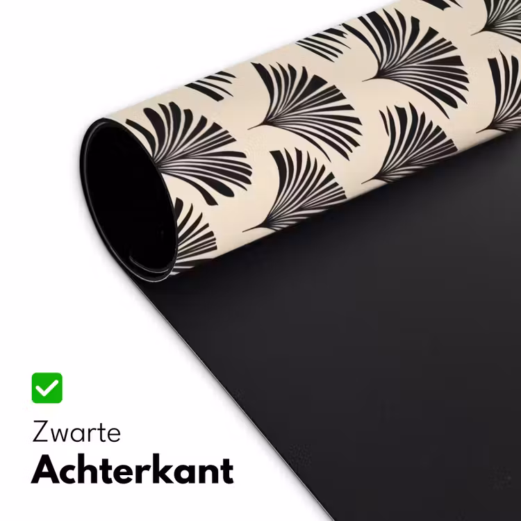 Waaiers - Botanisch - Zwart - Beige Muismat XXL klein 681 -sfeer2
