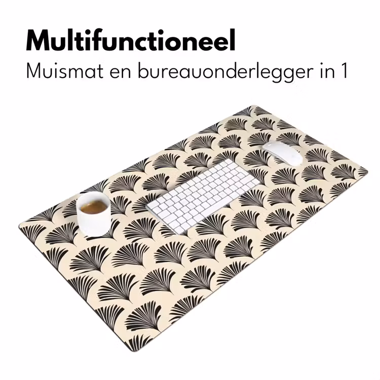 Waaiers - Botanisch - Zwart - Beige Muismat XXL klein 681 -sfeer4