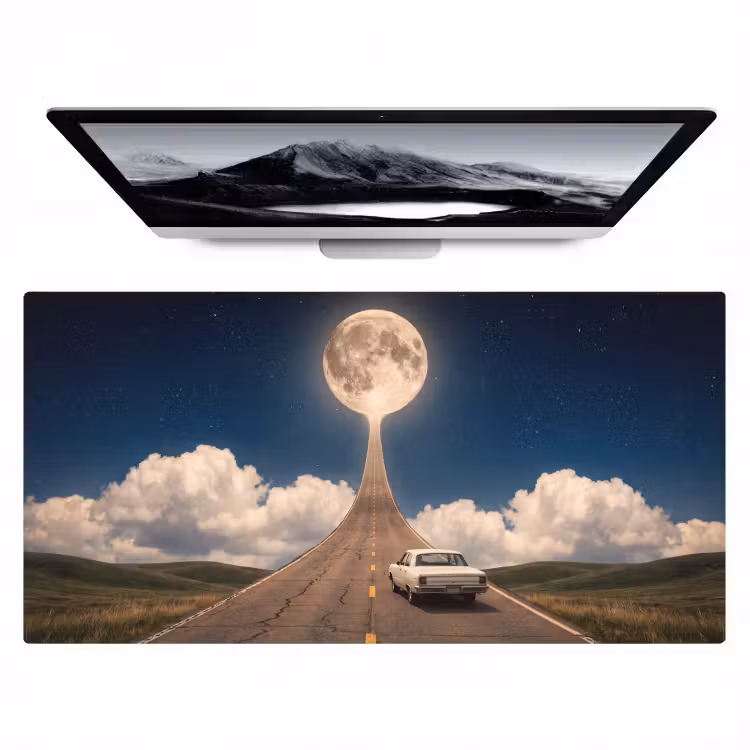 Bureau onderlegger - Weg - Maan - Nacht - Weg - Maan - Nacht Muismat XXL klein