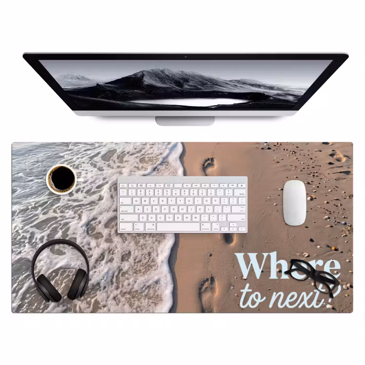Where to next - Strand - Voetstappen Muismat XXL klein -3d