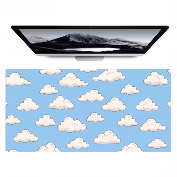 Wolk - Cartoon - Lucht - Blauw - Wit Muismat XXL klein -zzz3d