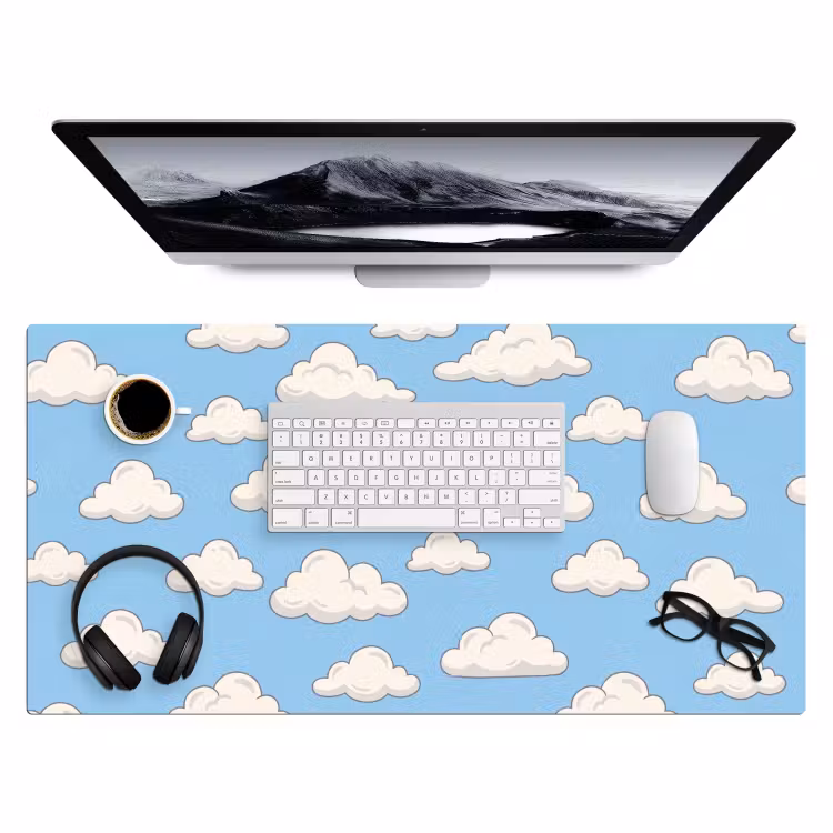 Wolk - Cartoon - Lucht - Blauw - Wit Muismat XXL klein -3d