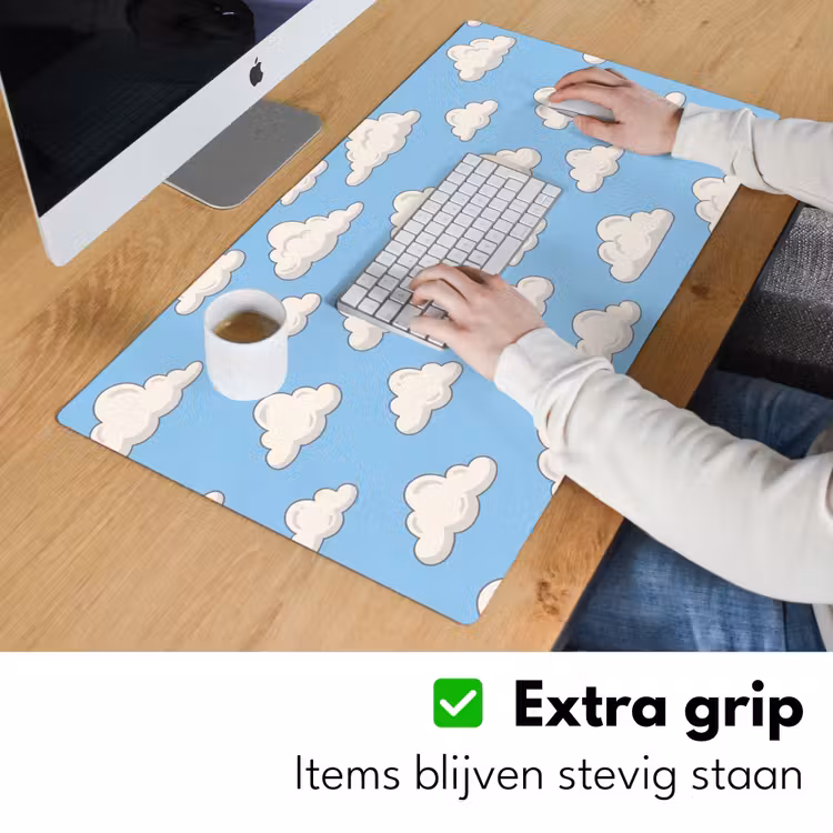 Wolk - Cartoon - Lucht - Blauw - Wit Muismat XXL klein -sfeer3