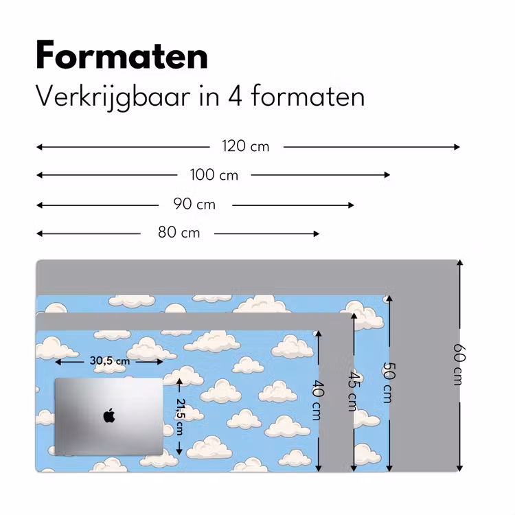 Wolk - Cartoon - Lucht - Blauw - Wit Muismat XXL klein -sfeer5