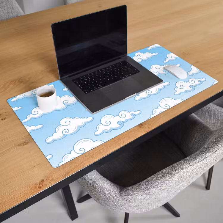 Wolk - Lucht - Cartoon - Blauw - Wit Muismat XXL klein -sfeer1