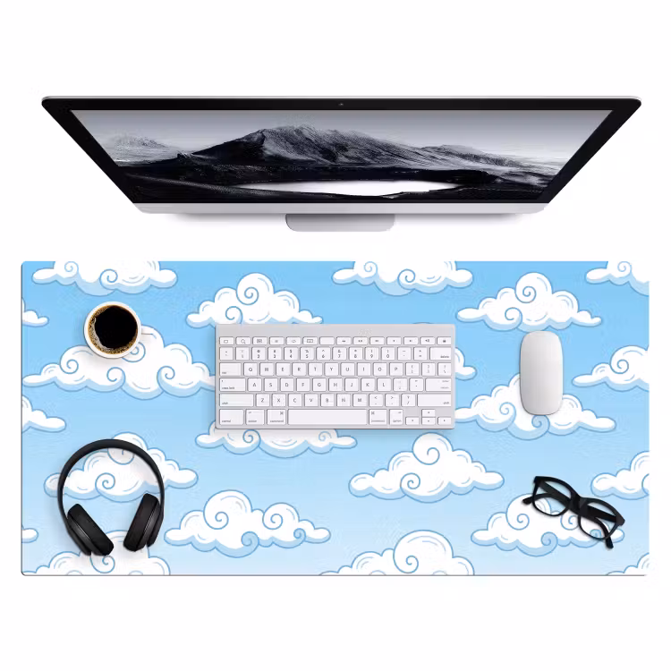 Wolk - Lucht - Cartoon - Blauw - Wit Muismat XXL klein -3d
