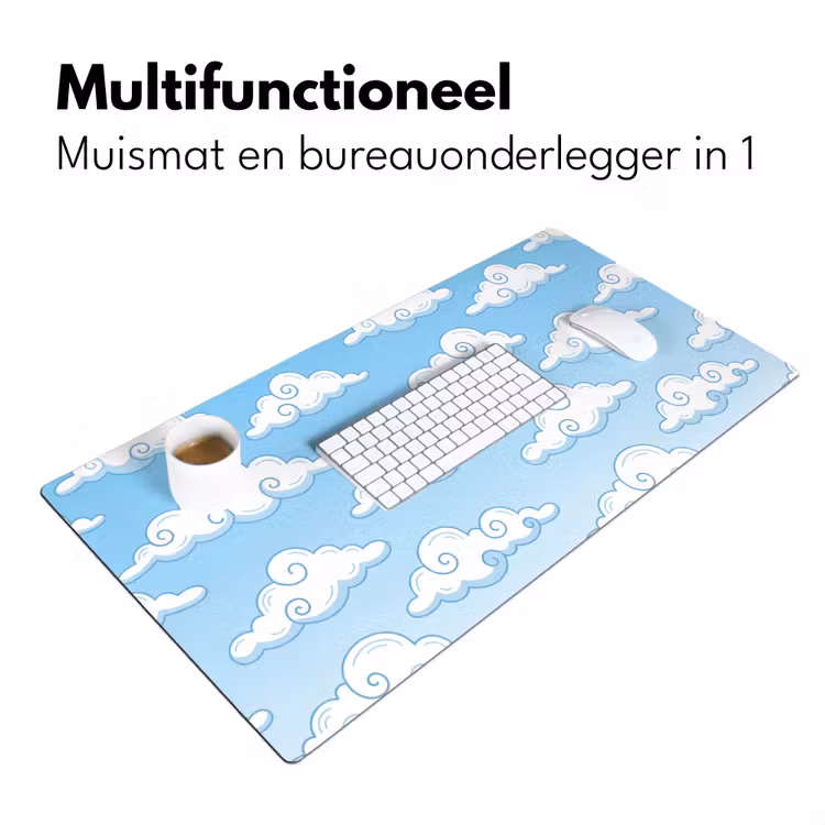 Wolk - Lucht - Cartoon - Blauw - Wit Muismat XXL klein -sfeer4