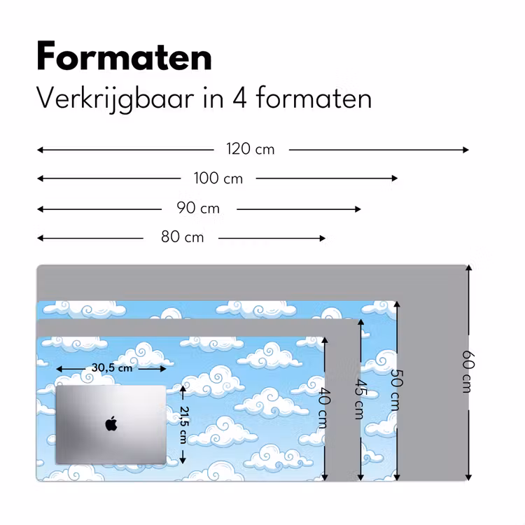 Wolk - Lucht - Cartoon - Blauw - Wit Muismat XXL klein -sfeer5