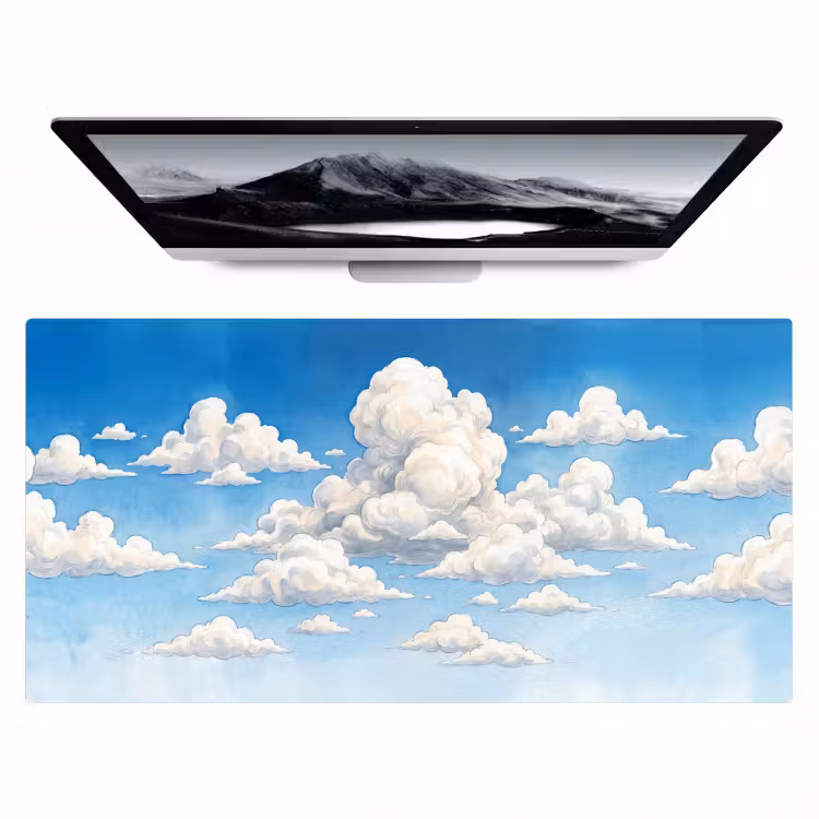 Wolken - Blauwe lucht - Natuur - Modern - Wit Muismat XXL klein -zzz3d