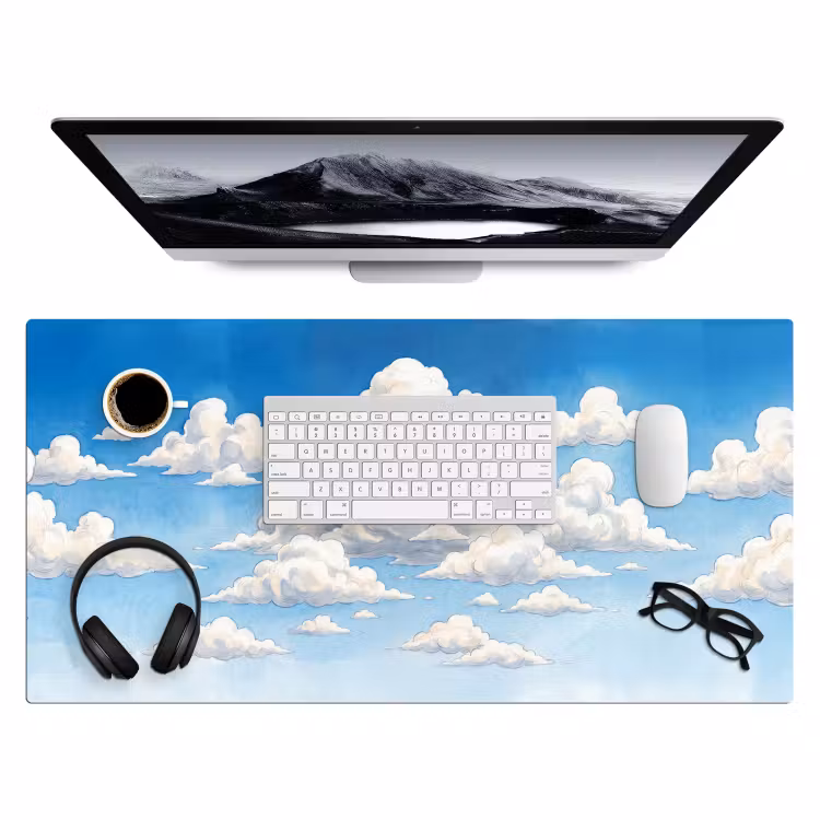 Wolken - Blauwe lucht - Natuur - Modern - Wit Muismat XXL klein -3d