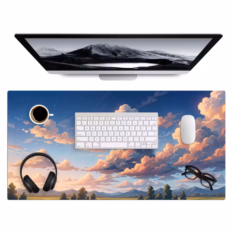 Wolken - Daghemel - Natuur - Illustratie - Oranje Muismat XXL klein -3d