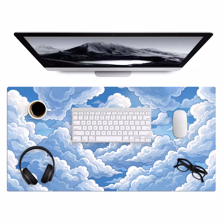 Wolken - Hemel - Abstract - Wit Muismat XXL klein -3d