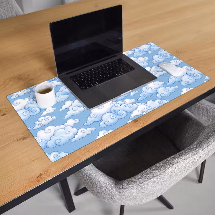 Wolken - Patroon - Hemel - Illustratie - Wit Muismat XXL klein -sfeer1