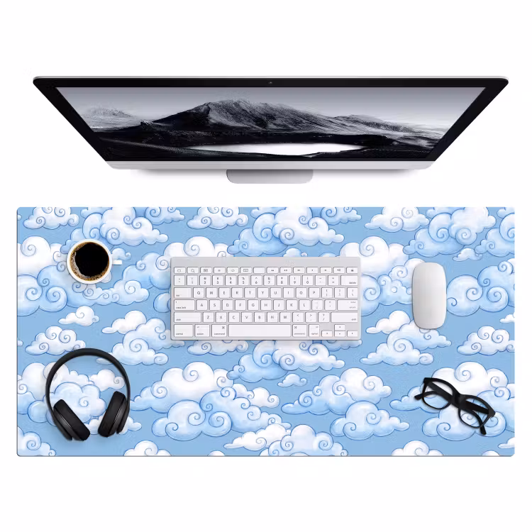 Wolken - Patroon - Hemel - Illustratie - Wit Muismat XXL klein -3d