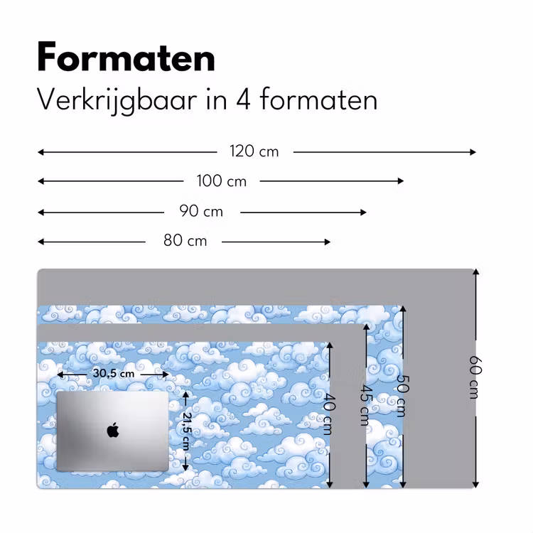 Wolken - Patroon - Hemel - Illustratie - Wit Muismat XXL klein -sfeer5