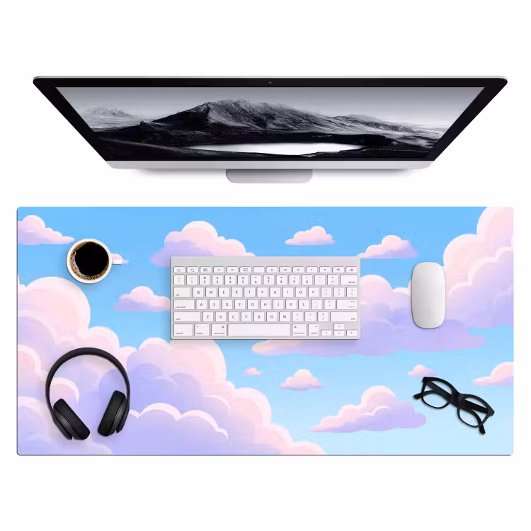 Wolken - Roze - Blauw - Natuur - Modern Muismat XXL klein -3d