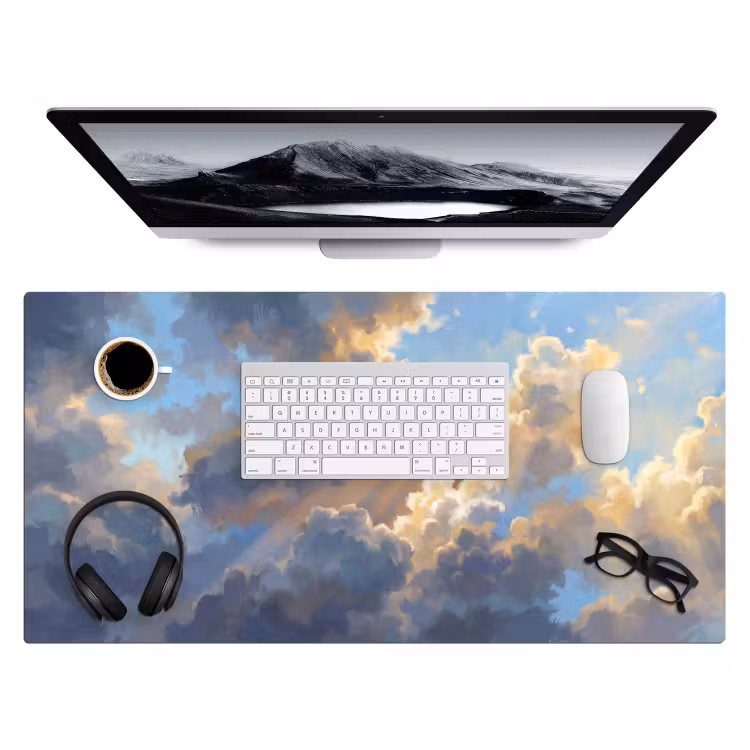 Wolken - Zonnestralen - Natuur - Abstract - Blauw Muismat XXL klein -3d