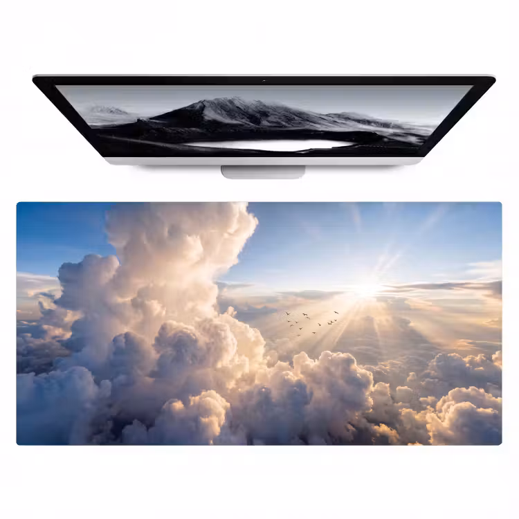 Wolken - Zonnestralen - Natuur - Wit Muismat XXL klein -zzz3d