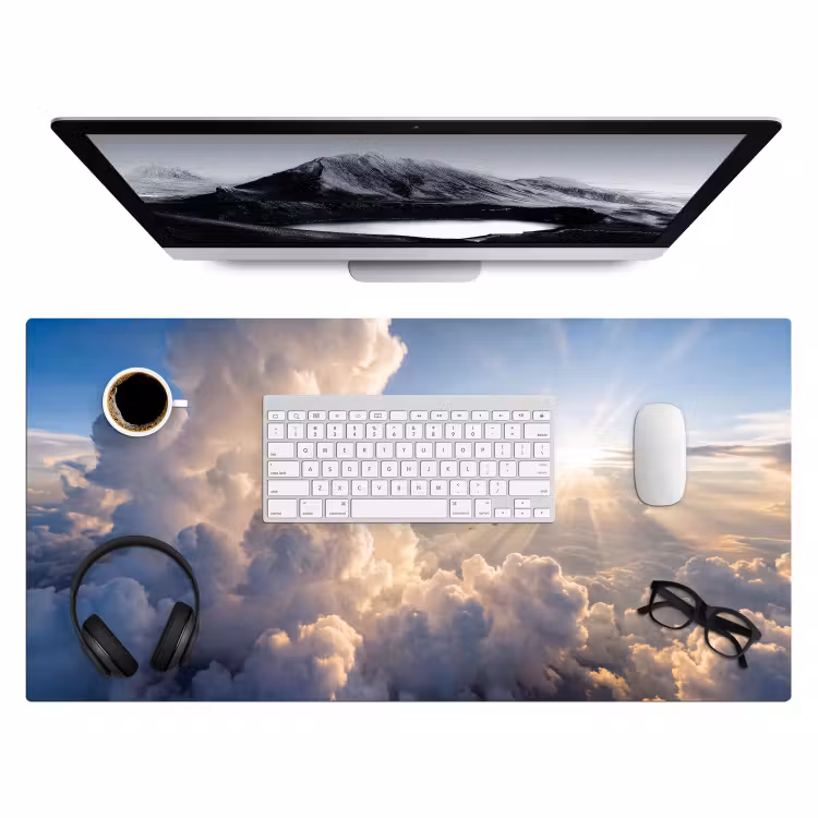 Wolken - Zonnestralen - Natuur - Wit Muismat XXL klein -3d